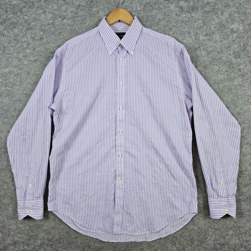 Neiman‎ Marcus Men's Shirt Size L Purple & White Stripes Floral 100% Cotton SPOT